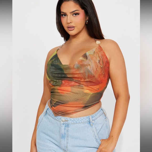 Fashion Nova Orange/Combo Mesh Halter Top 🧡 - Picture 6 of 8
